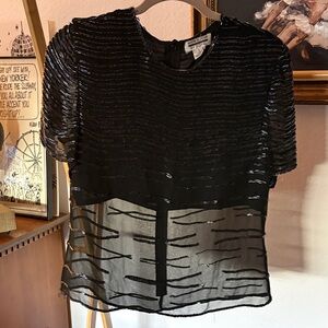 Vintage Black Textured Sheer Blouse